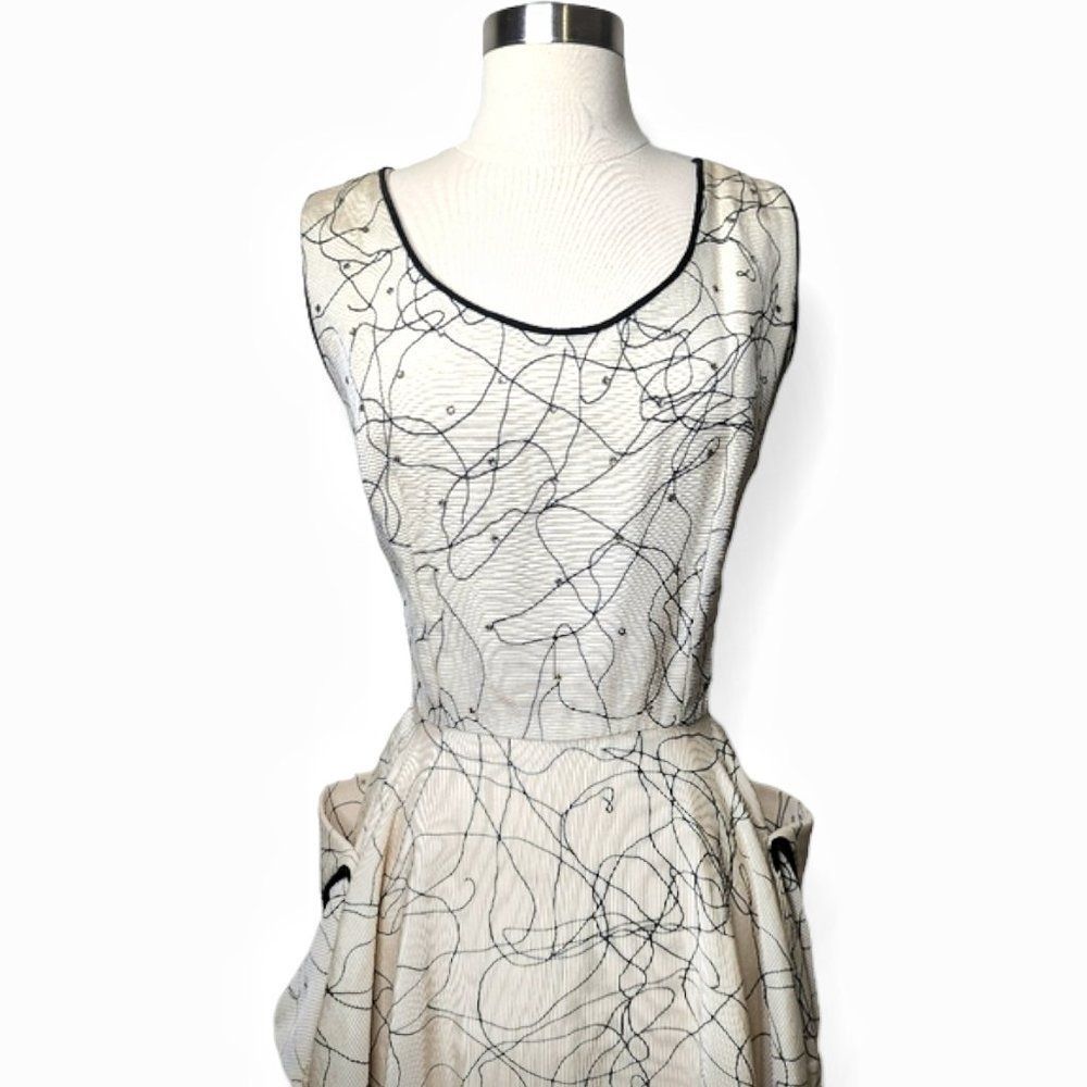 Vintage 50s Party Dress Circle Skirt Side Pockets Hand Sewn Midi - Picture 12 of 16